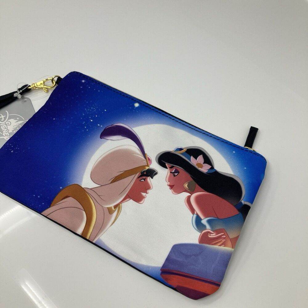Disney Wristlet Aladdin Embroidered Princess Jasmine Travel Pouch Black Gold